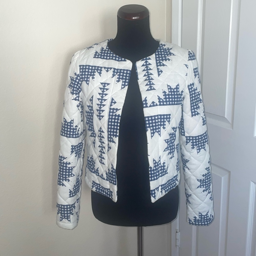 New CAROLINE CONSTAS Blue‎ and White Quilted Women's Jacket